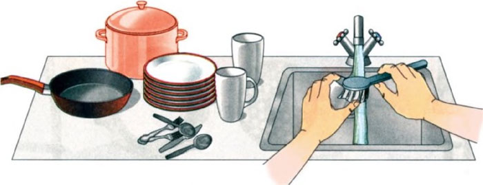 Домохозяюшка раскладывает посуду без ничего и на камеру